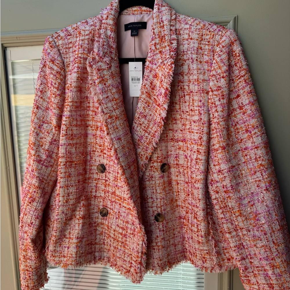 NWT Ann Taylor Women's Pink and Orange Tweed Blazer